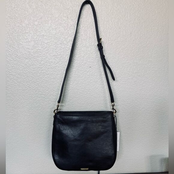 Rebecca Minkoff Black Leather Saddle Braided Gold Stud Crossbody Purse Bag - Picture 2 of 11